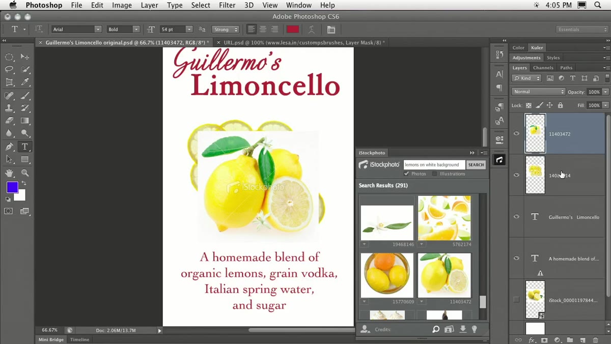 Two comp layers in the Layers panel with visibility toggles being used