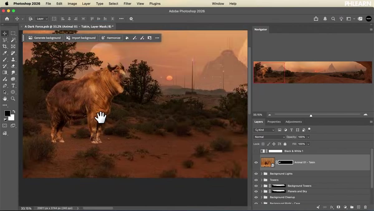 Foreground figures being masked and shadow-painted into environment