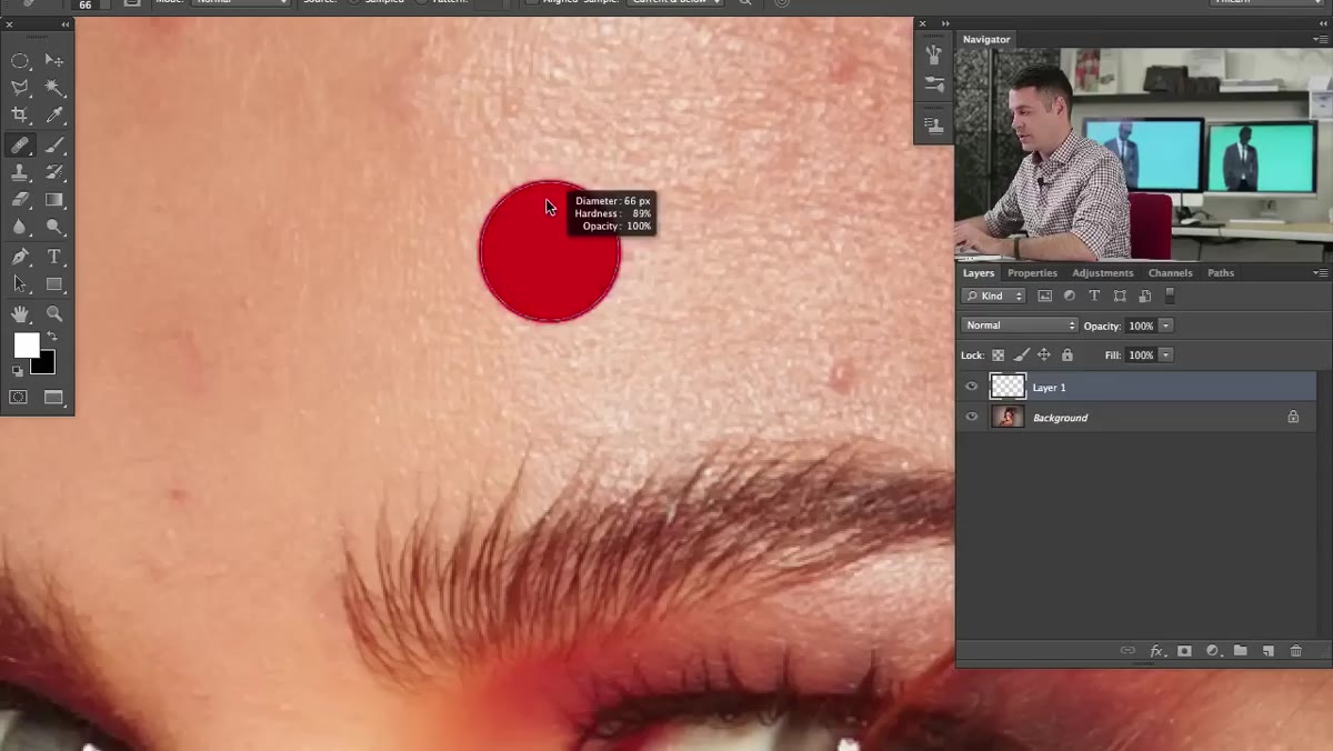 Brush size adjusted to match small blemish on skin