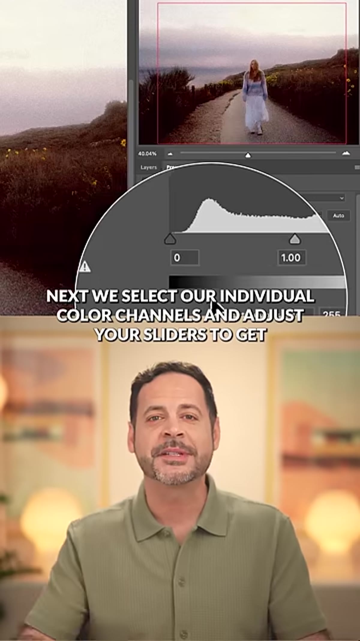 Levels panel with individual color channel selected