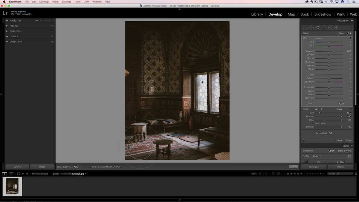 Large brush shift-clicked at base of frame creating the ray line