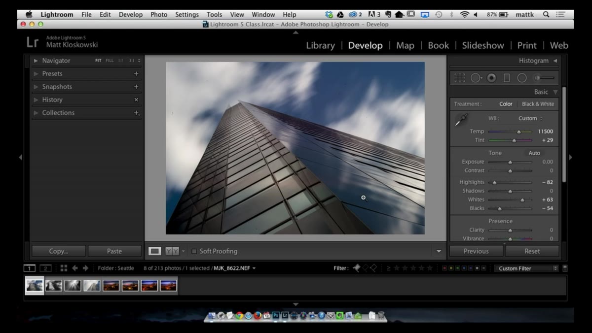 Wide cityscape photo open in Photoshop workspace