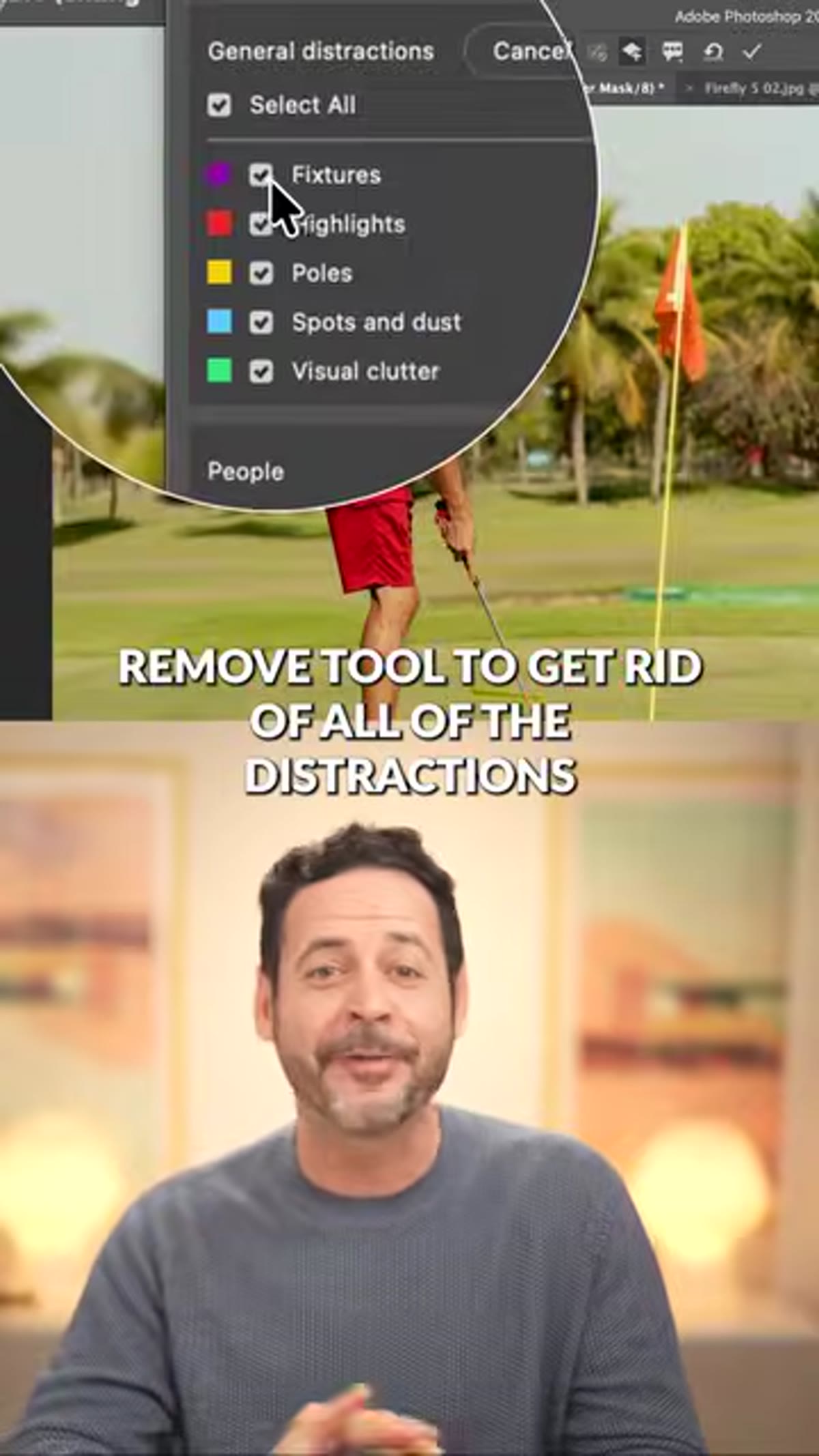 Remove tool active in Photoshop toolbar, distractions being removed from background
