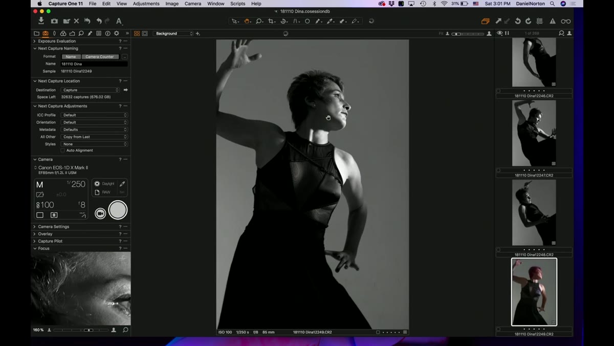 Review of motion frames on camera, variety of poses