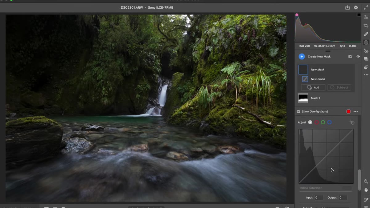 Second adjustment brush mask created for background area of canyon