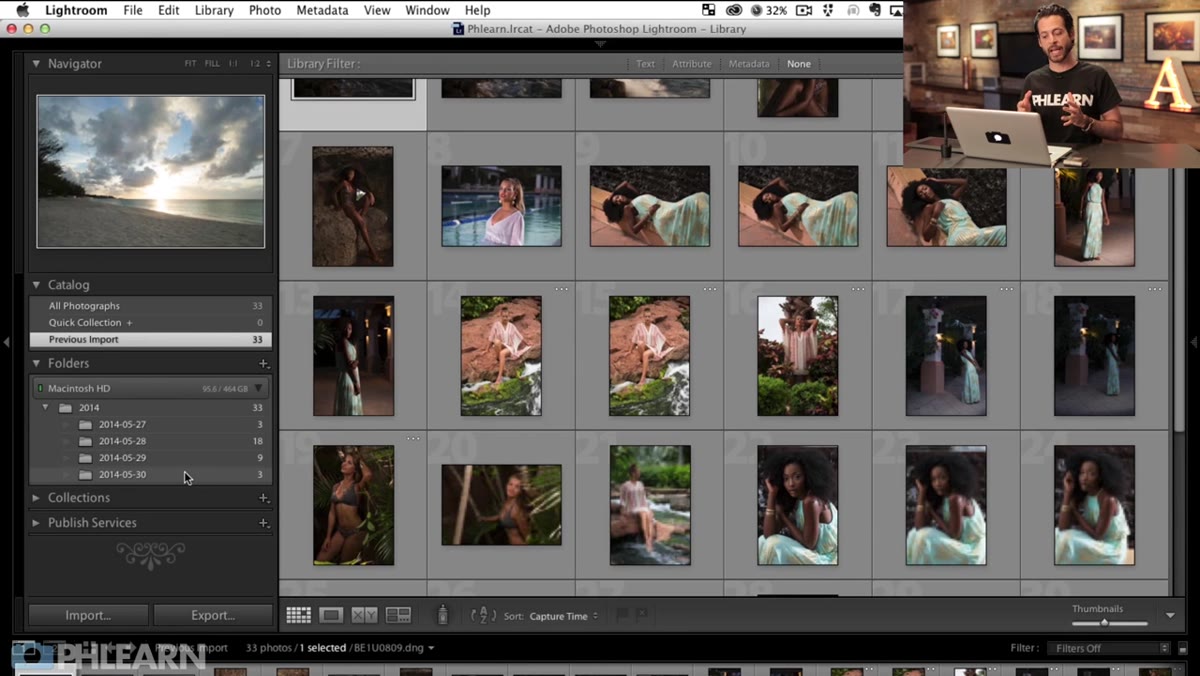 Lightroom folder panel showing multiple date subfolders from one shoot
