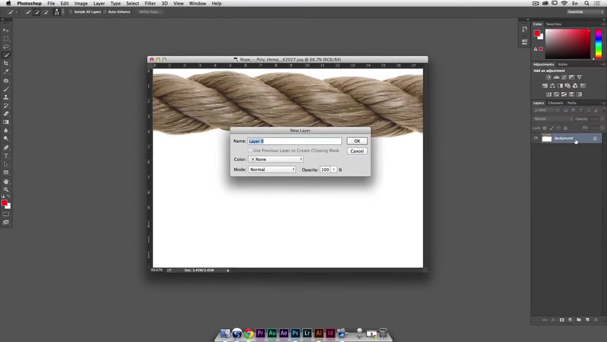 Double-clicking background layer in Photoshop Layers panel