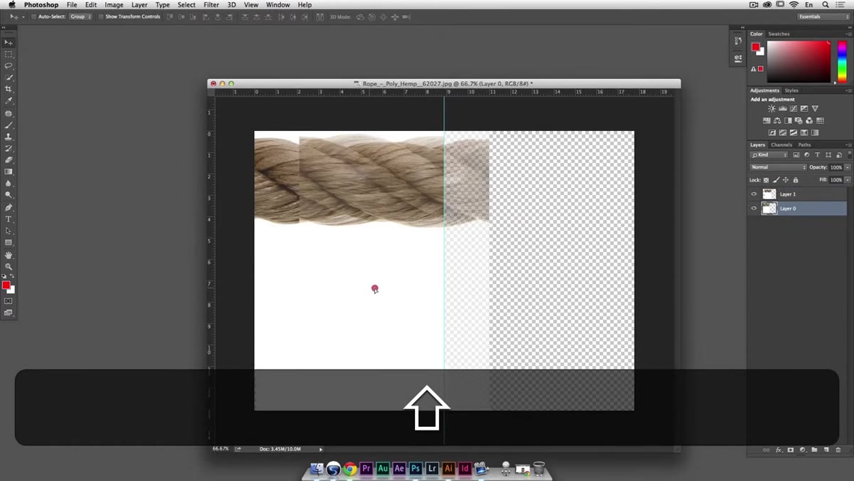 Two rope halves overlapping with reduced layer opacity for alignment