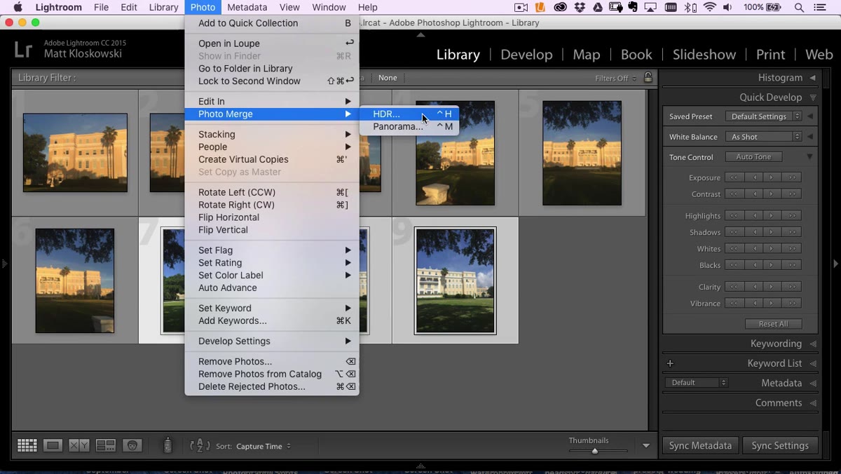 Panorama merge dialog open with Boundary Warp slider at 100