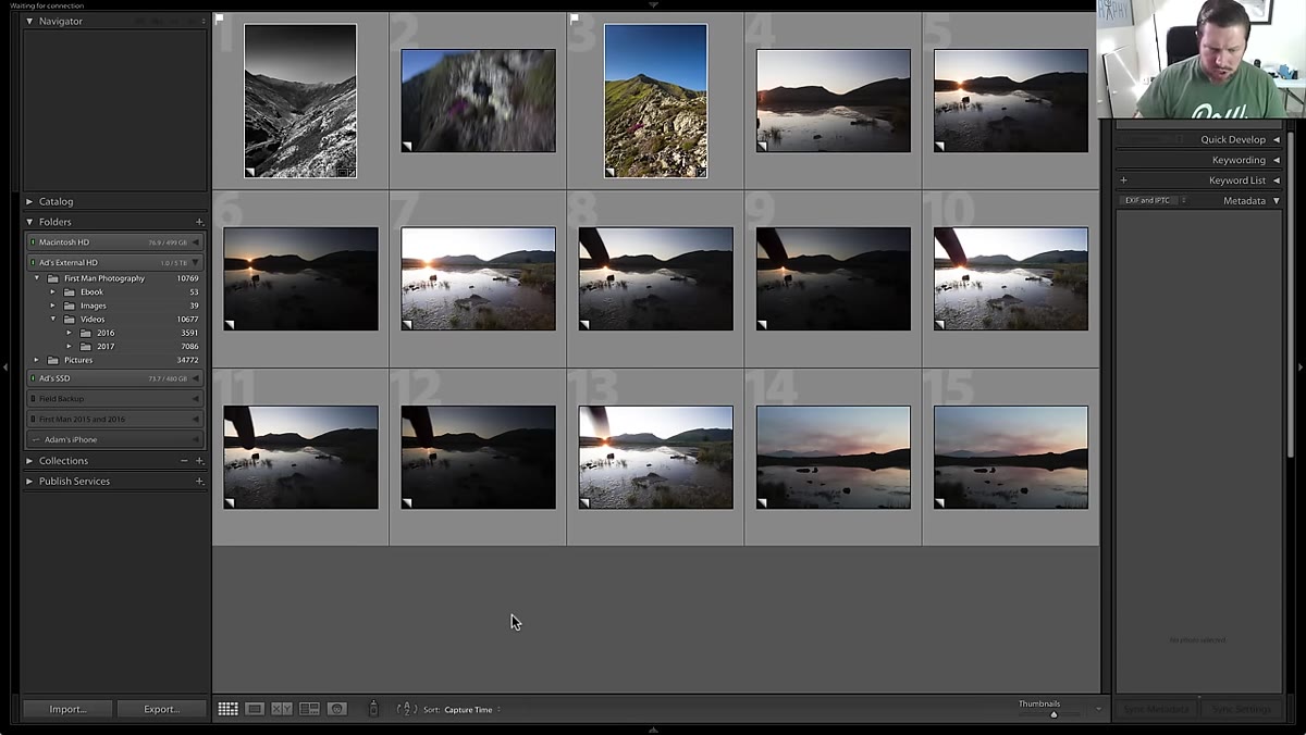 Lightroom library module with folder panel visible