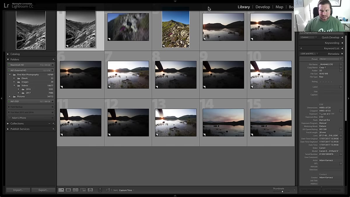 Lightroom library with top and bottom panels collapsed