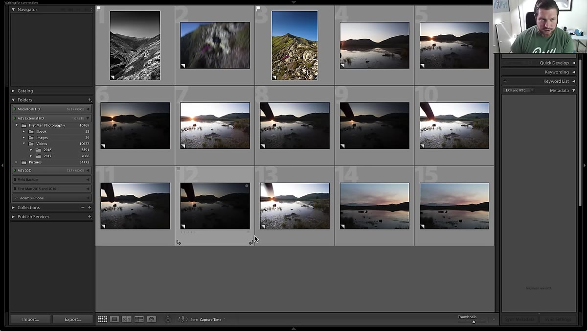 Lightroom grid view with flagged images visible