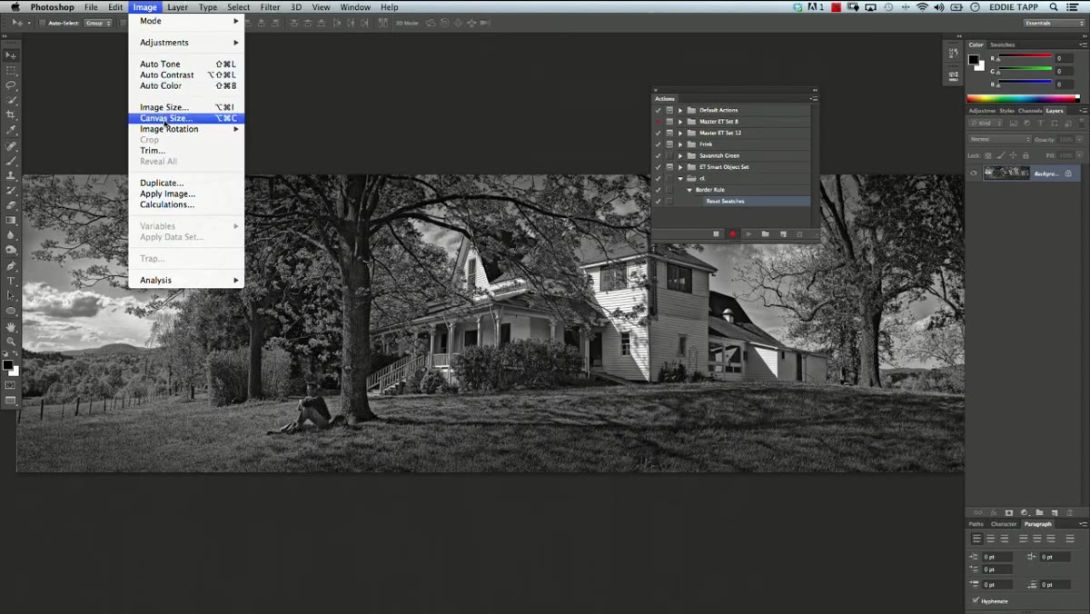 Canvas Size dialog with Relative checkbox and 2-inch values