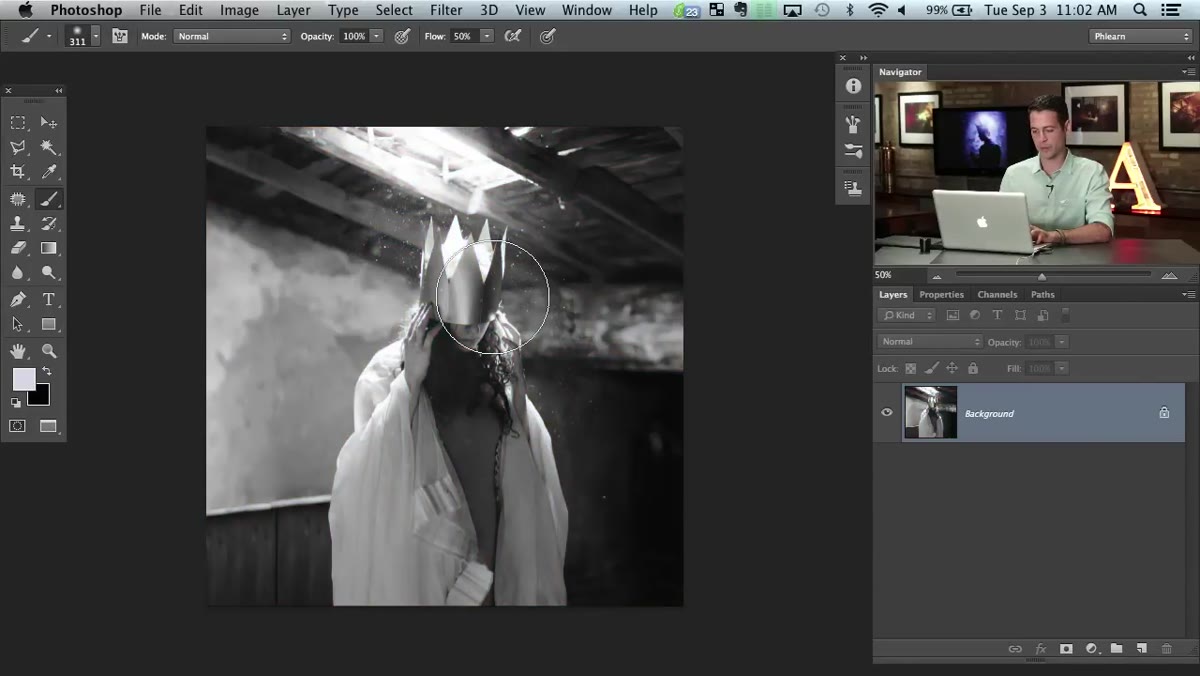 Desaturated image displayed in new document window