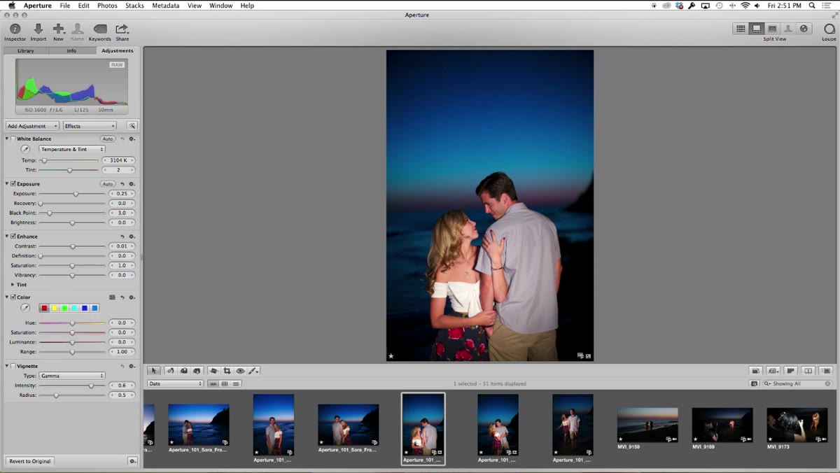 Color adjustments panel open targeting skin tone saturation