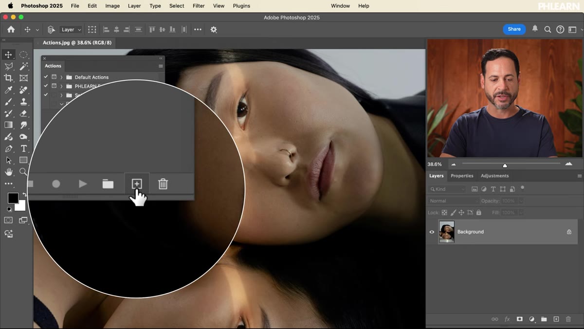 New action dialog with record button highlighted