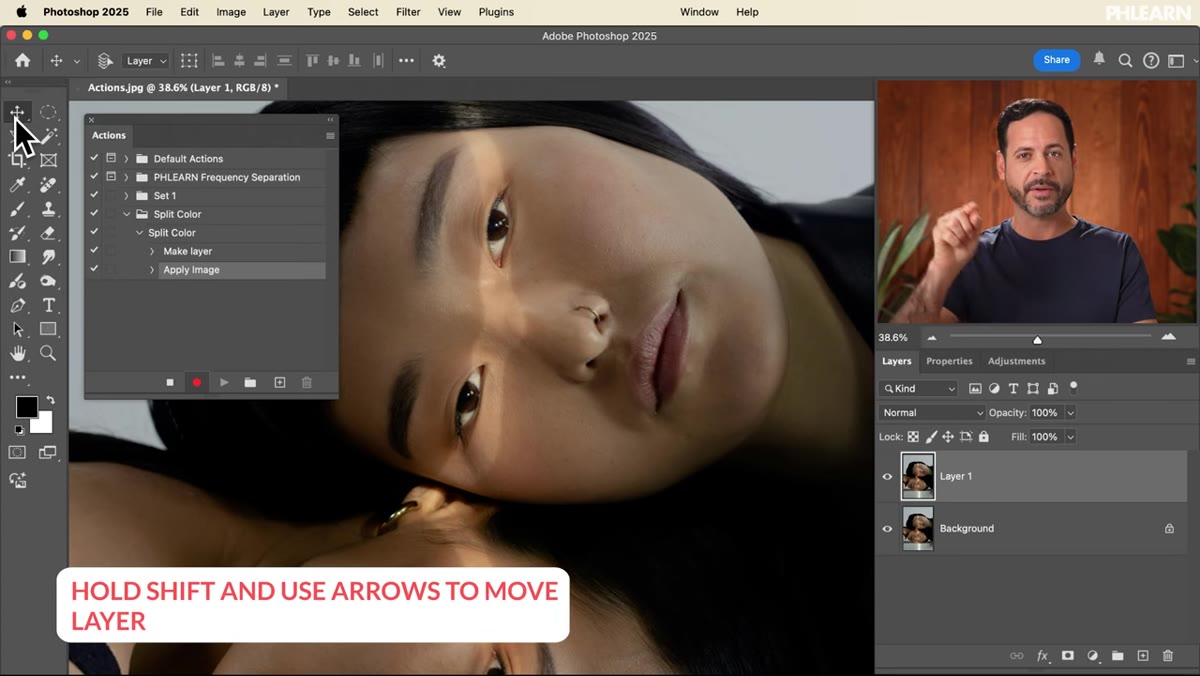 Move tool selected with layer shifting via arrow key input