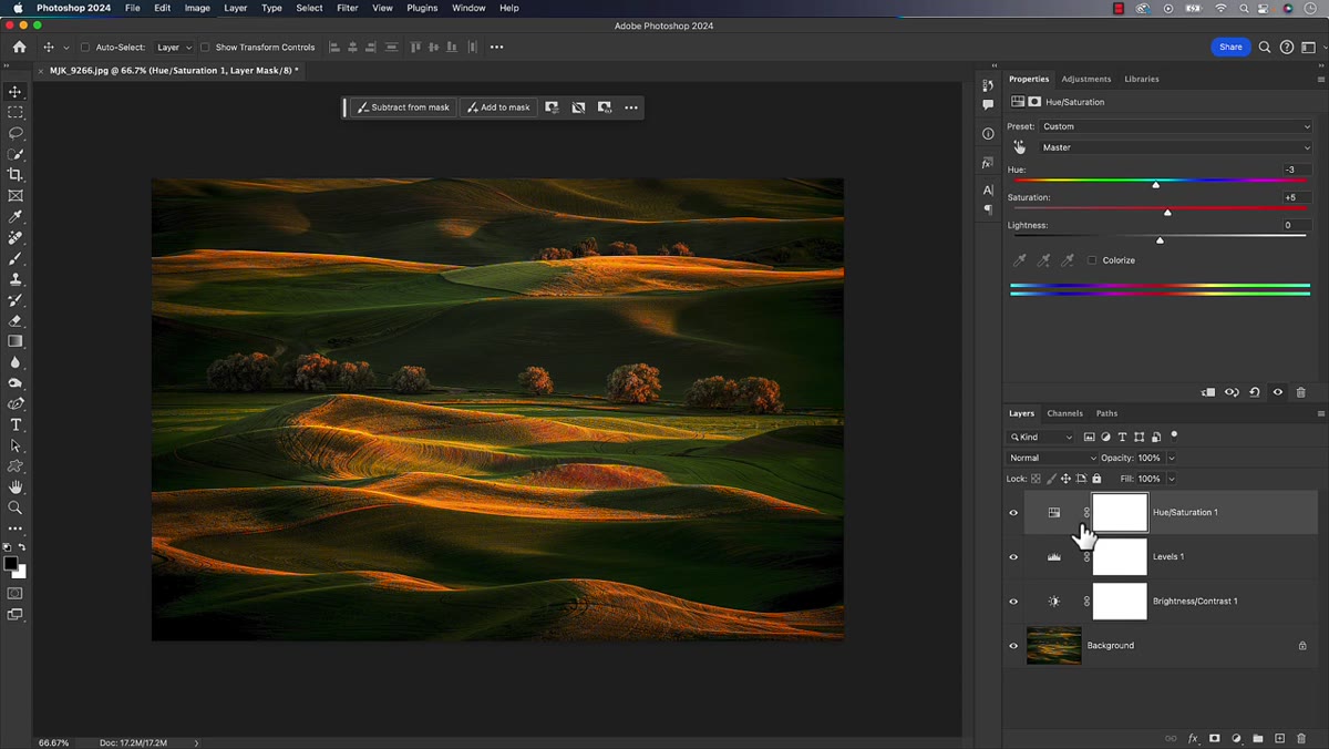 Layers panel showing multiple adjustment layers selected