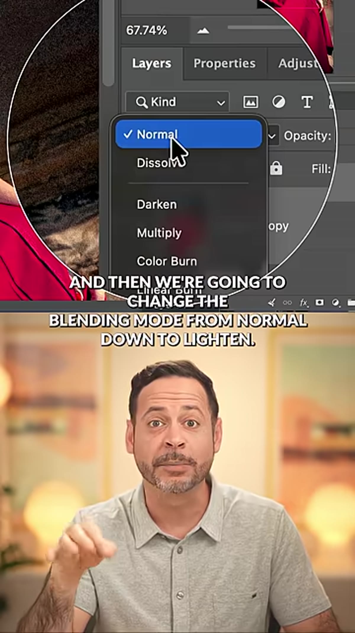 Layers panel showing duplicated Smart Object with Lighten blend mode selected