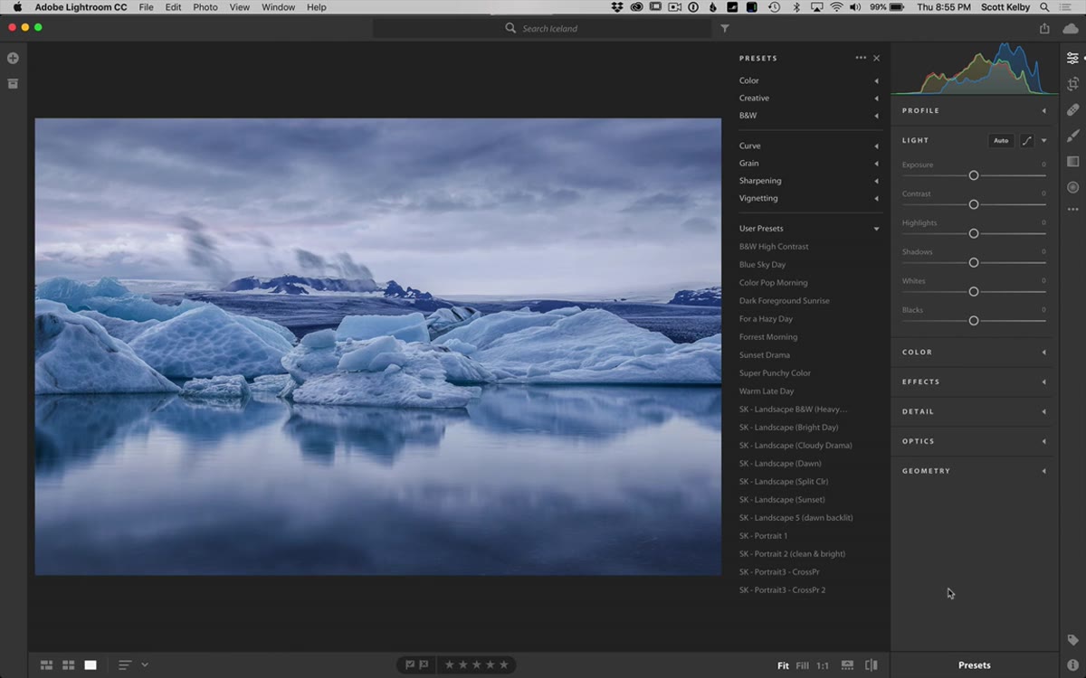 Presets visible in Lightroom CC desktop preset panel