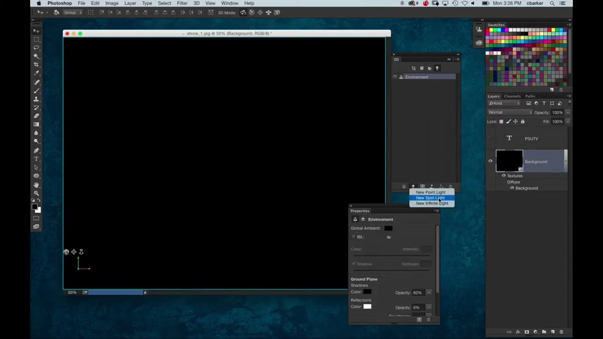 New spotlight appearing on the dark texture surface