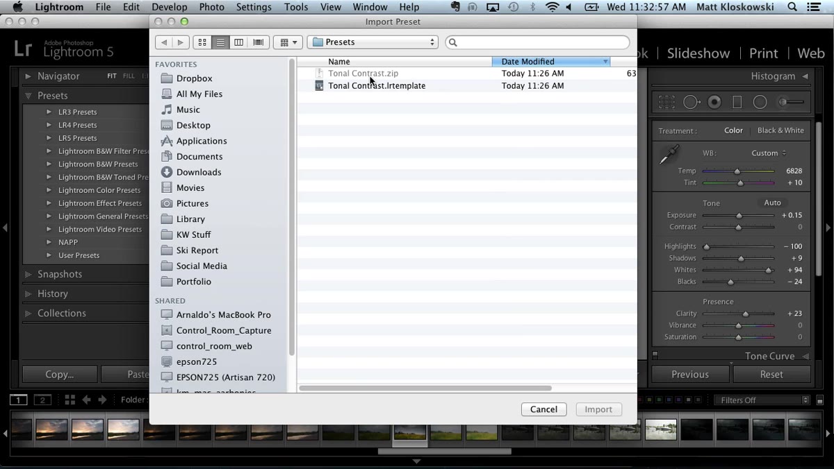 Zip file versus extracted preset file shown
