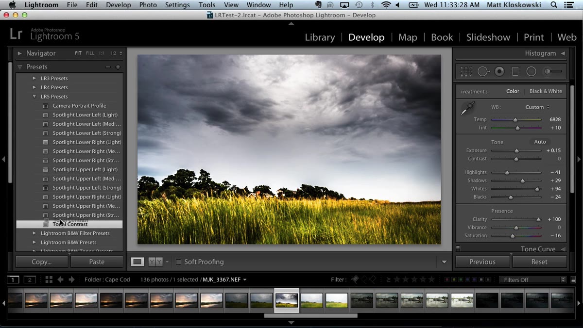 Preset being dragged from one folder to another in the panel