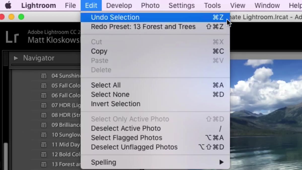 Clicking a preset and viewing the result on a landscape photo