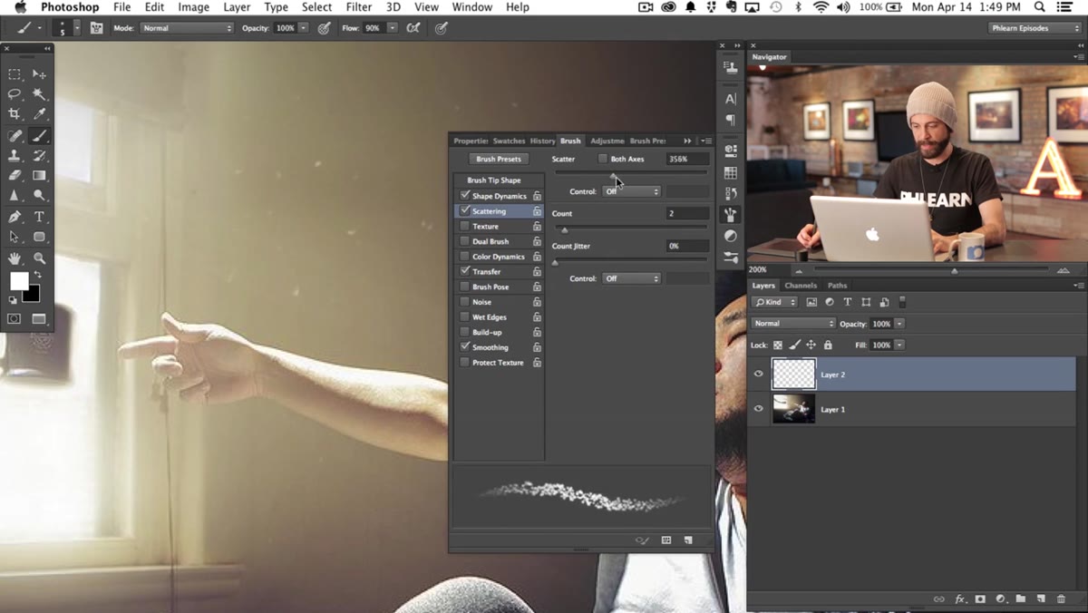 Scattered brush strokes clustered too tightly on canvas