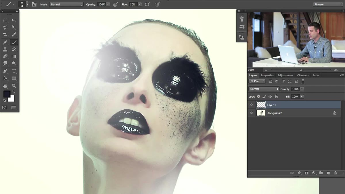 Window menu open, Brush option highlighted