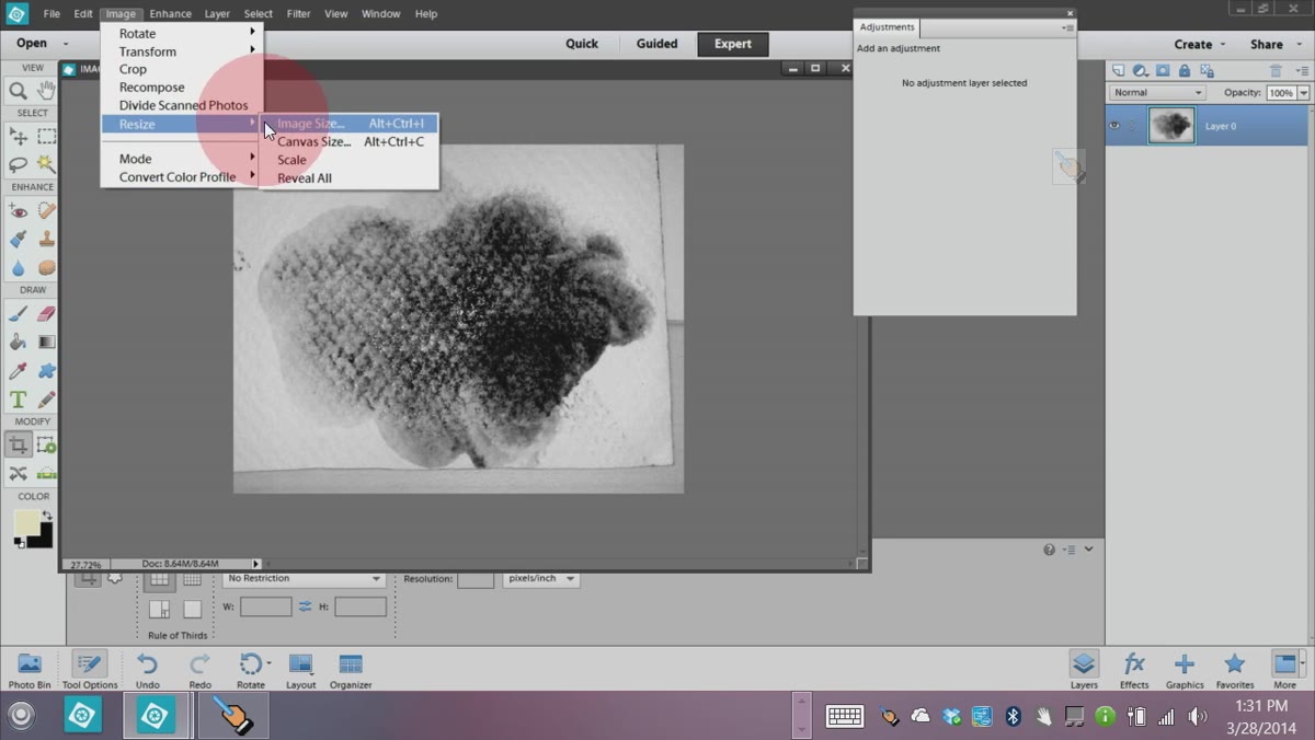 Image Size dialog showing resolution set to 300 PPI