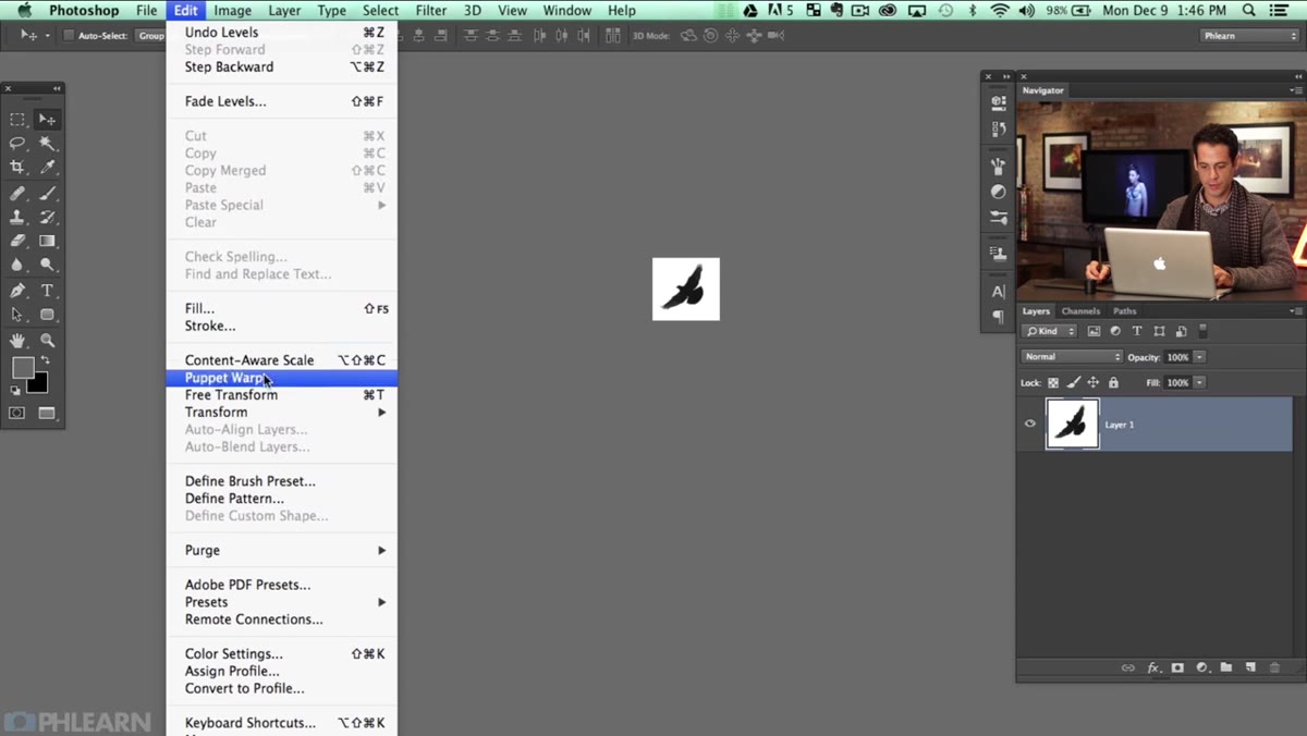 Edit menu open with Define Brush Preset highlighted