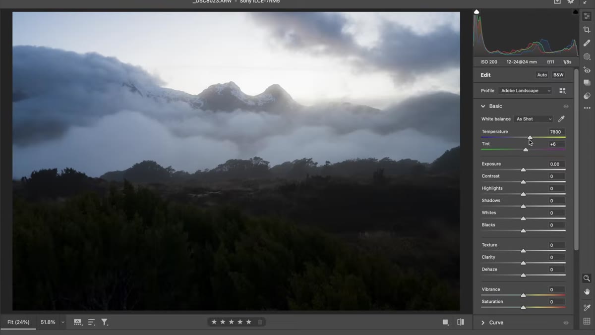 Temperature slider pulled left, image cooling visibly