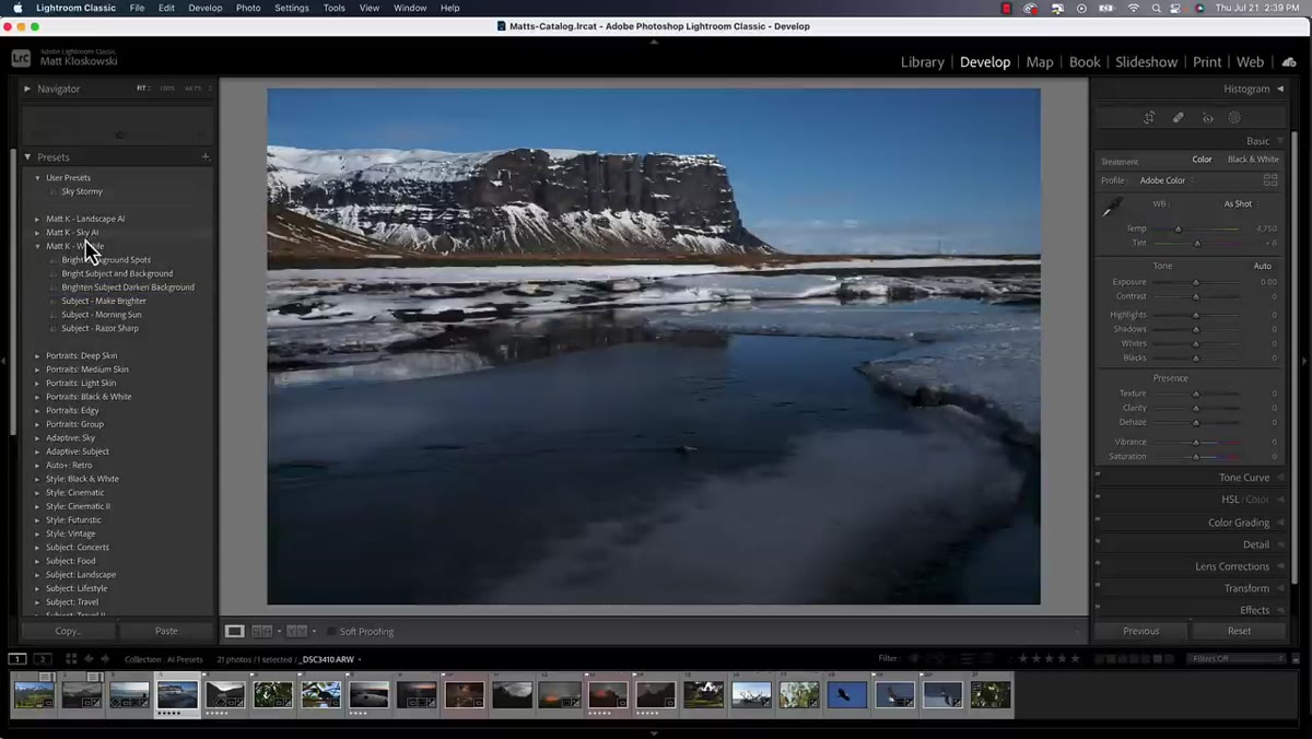 Dragging a preset from one group folder to another in the panel