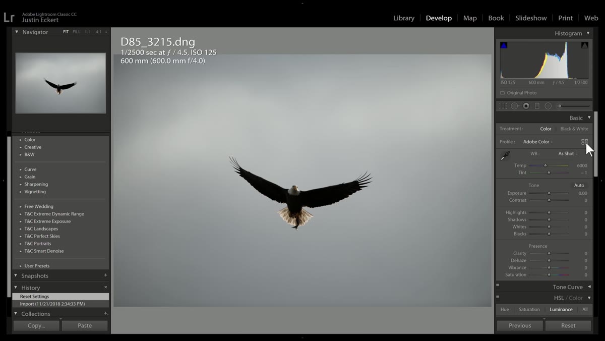 Overcast sky image with blue sky preset applied at varying intensities
