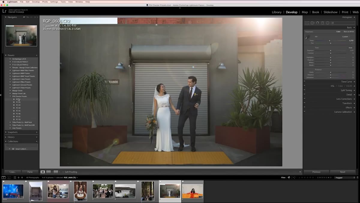 White balance and exposure controls visible in Lightroom Basic panel