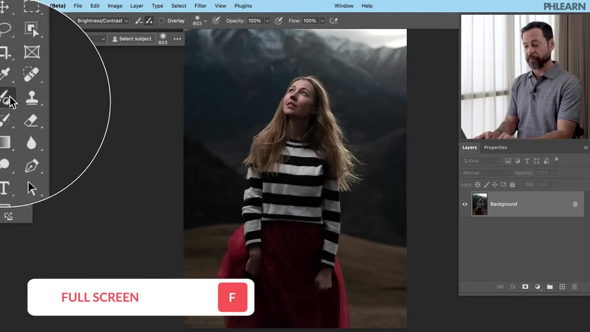 Adjustment Brush Tool location shown in the Photoshop toolbar