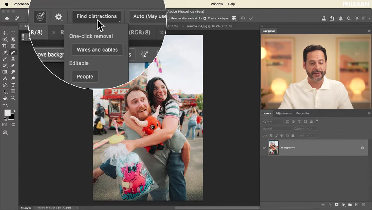 Find Distractions dropdown open with People option highlighted