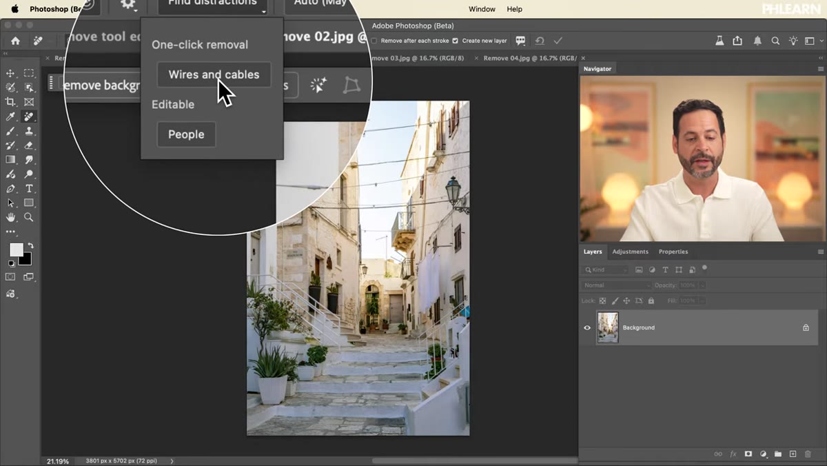 Find Distractions set to Wires and Cables, highlighted lines visible across image