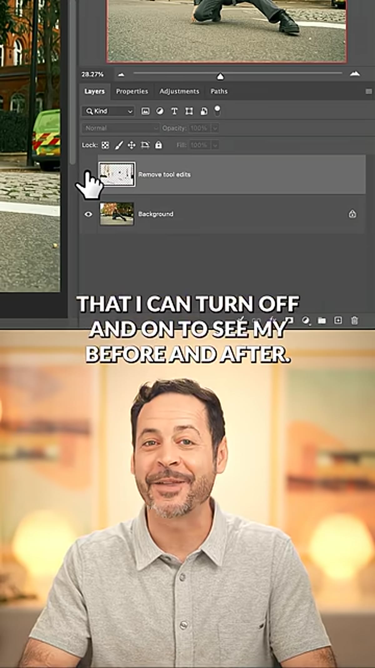 New layer visible in Layers panel with before/after toggle