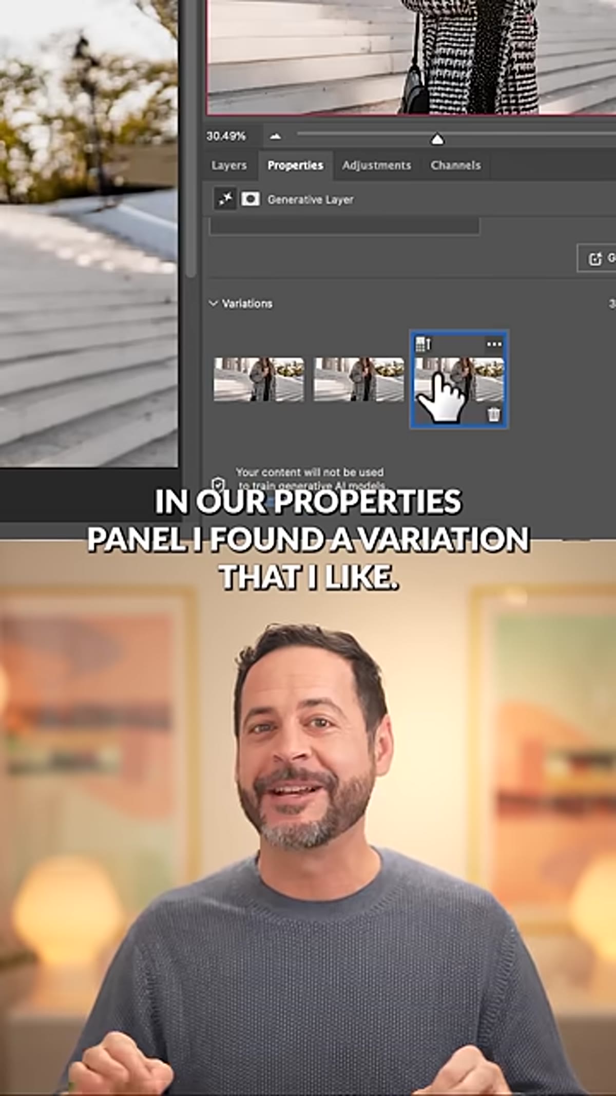 Properties panel showing generated variation options