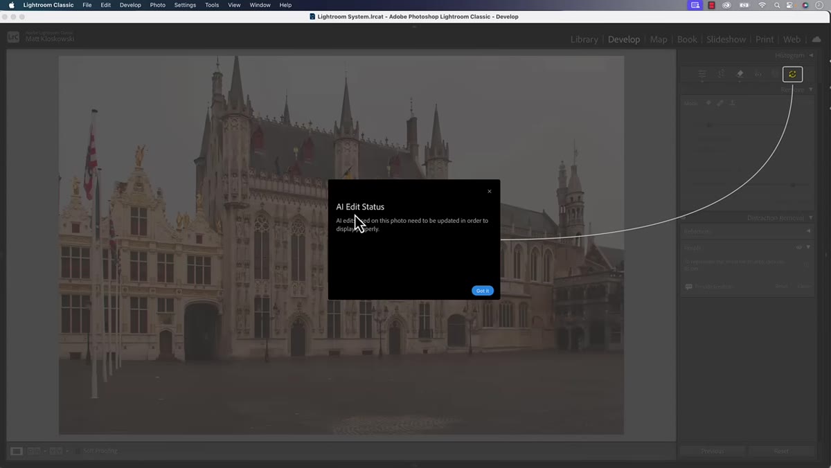 AI Edit Status icon alerting that edits need updating