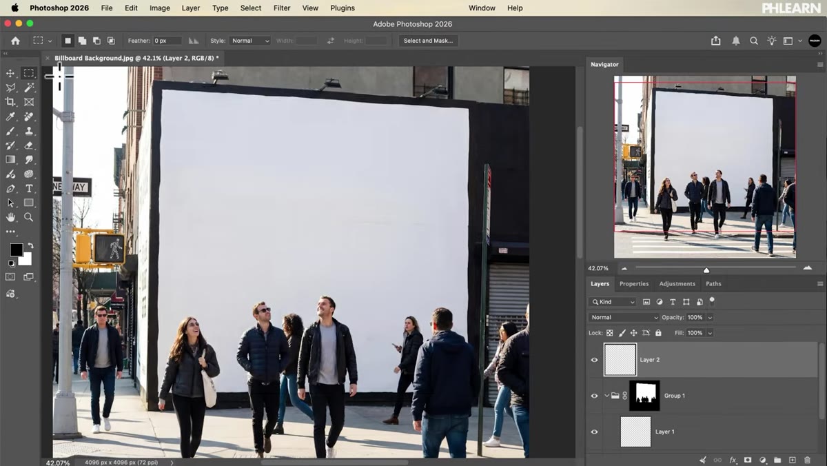 New artwork placed inside billboard Smart Object in city scene