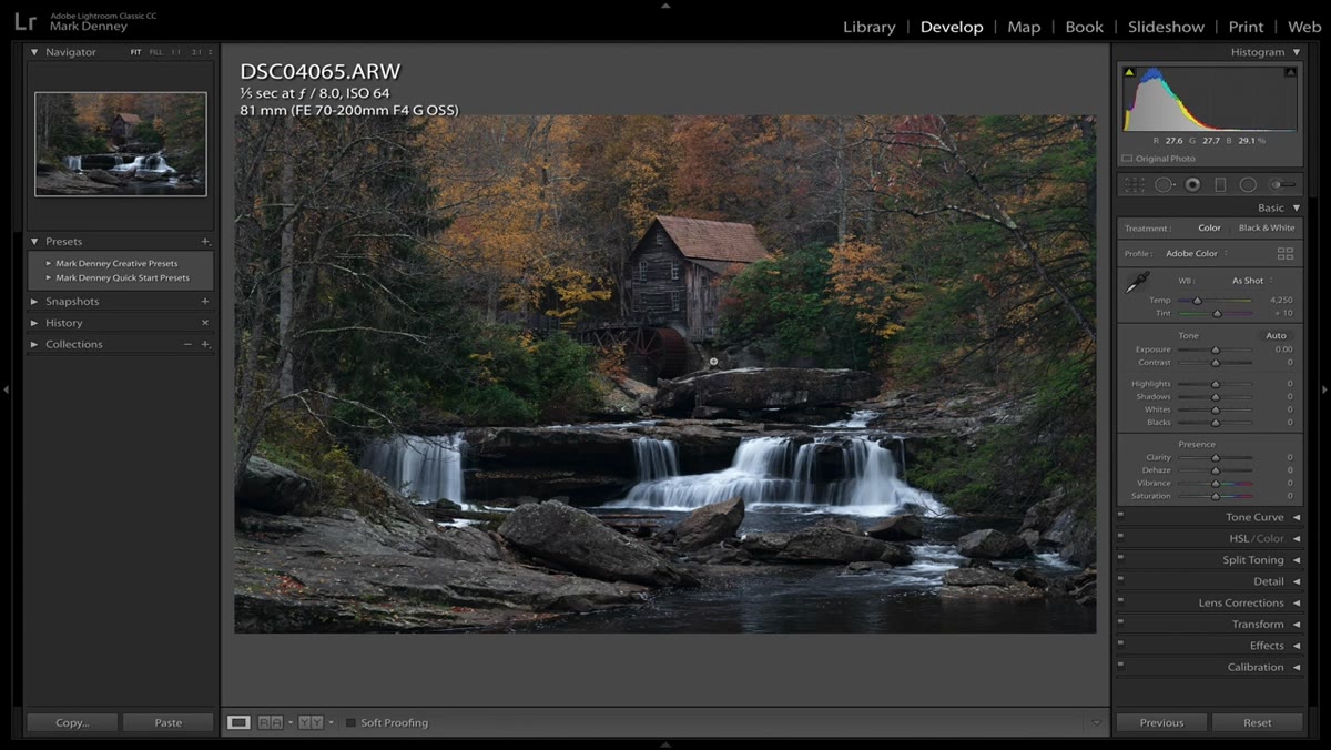 Raw landscape file open in Lightroom with zero edits applied