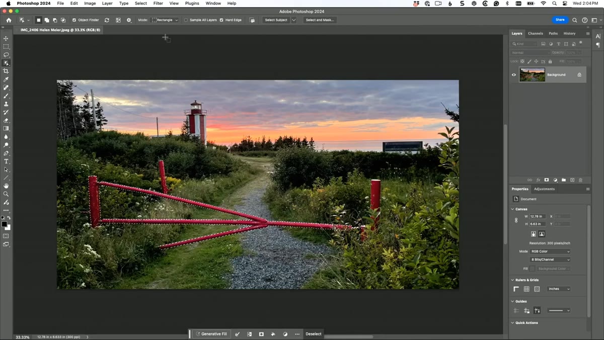 Object Select Tool active with gate selected in photo