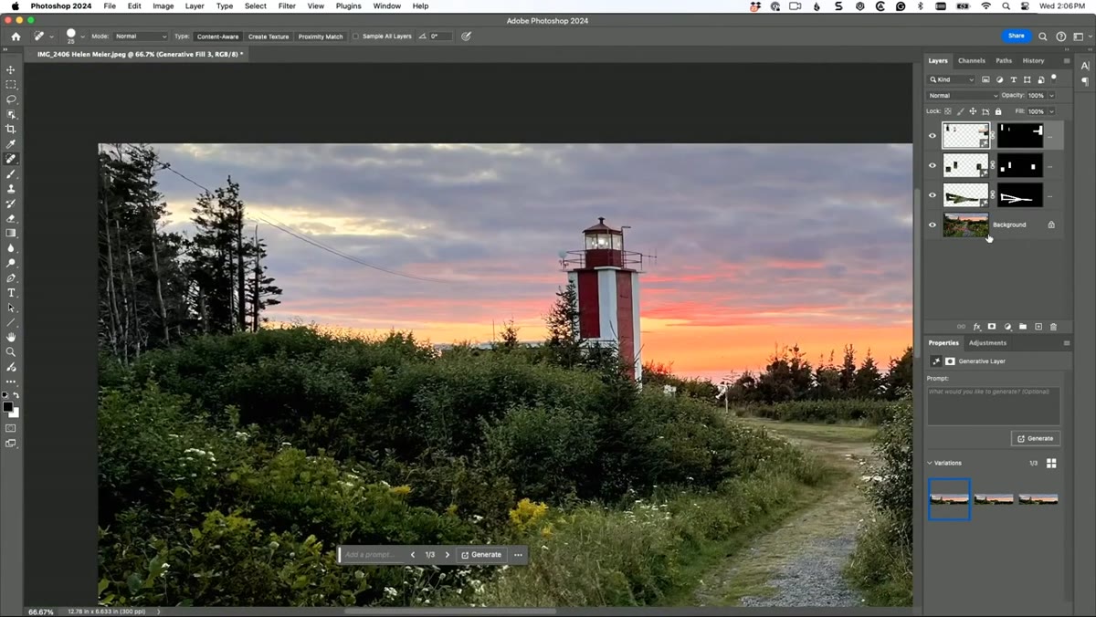 Healing Brush drawing straight line along power line with Shift key