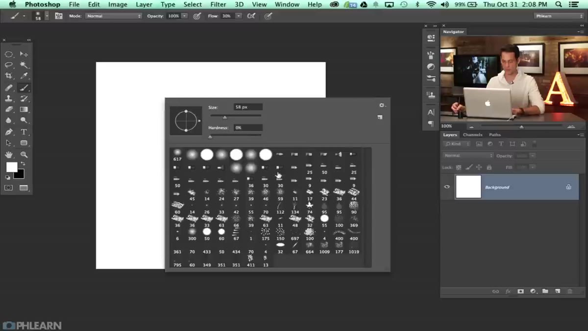 Natural splatter brushes loaded in the Brushes panel