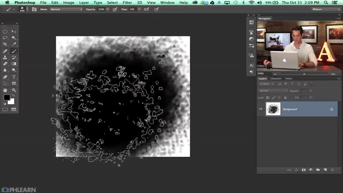 Custom dirt brush painting marks on a new layer in red