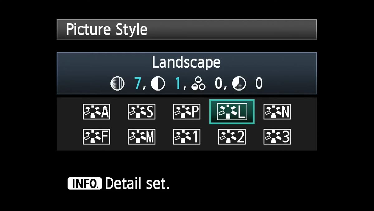Canon user-defined picture style banks in the menu