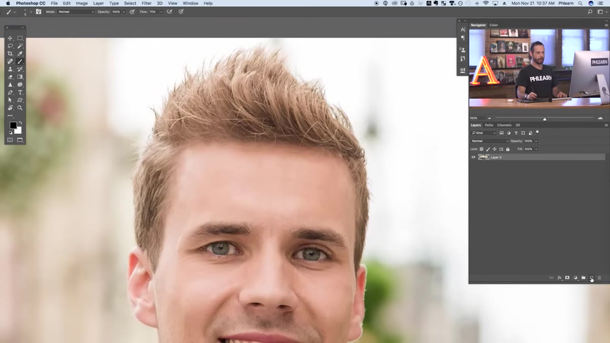 New layer added above subject in Layers panel